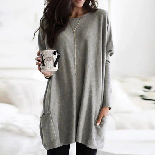 Women‘s Long Sleeve Pocket Tunic Tops Blouse Ladies Casual Loose Jumper Pullover Plus Size Clothing For Female 2023