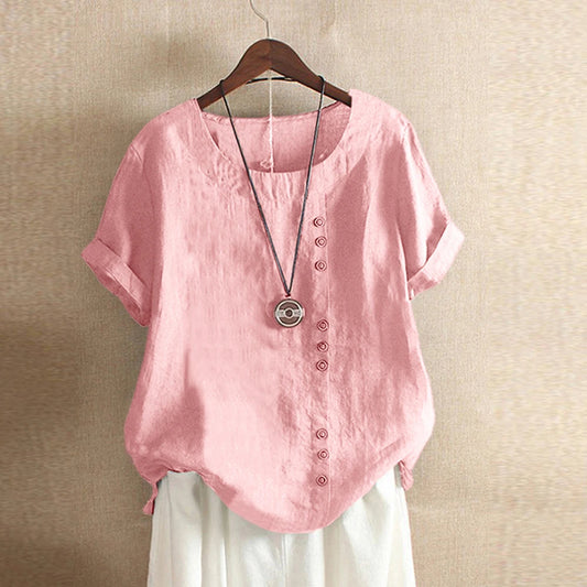 Women's Short Sleeve Cotton Linen Beautiful Tunic Blouse Tops Ladies Casual Basic Shirt Plus Size Clothes L-5XL Clothing 2023