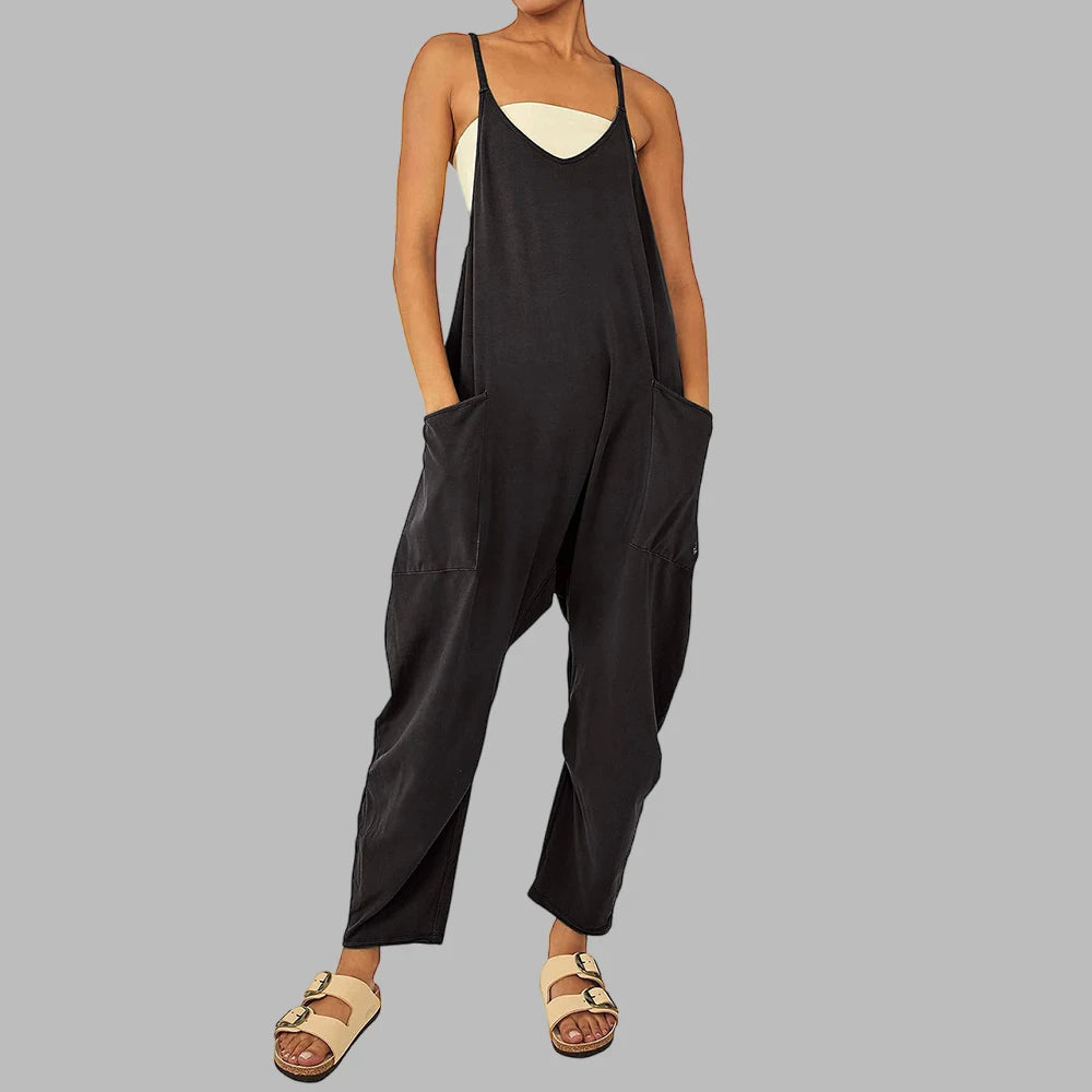 Women’s V Neck Dungarees Overalls Pockets Baggy Trousers Jumpsuit Playsuit Romper Clothing Plus Size 2023