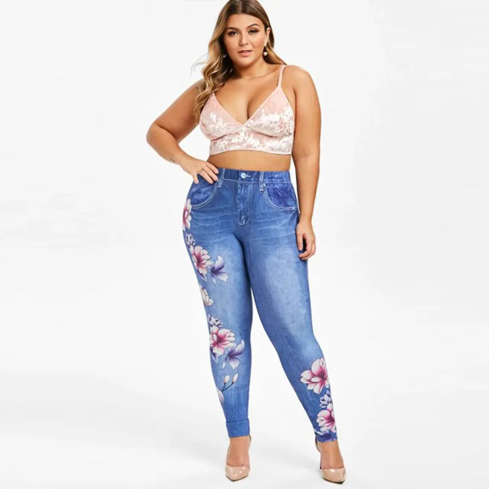 Plus Size Oversized Womens Floral Casual Full Length Slim Jegging Leggings Ladies Winter Skinny Pants Clothing For Female 2023