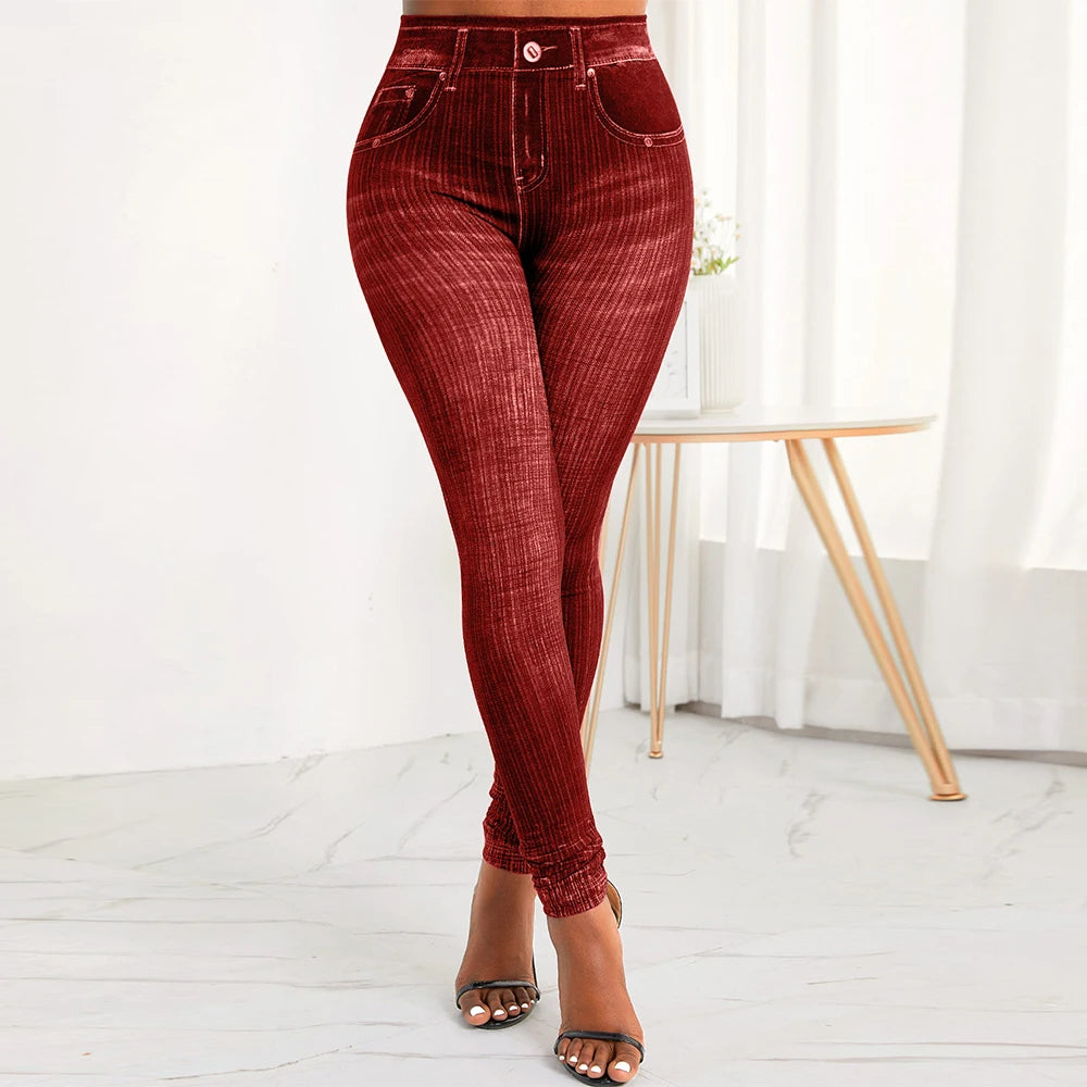 Women's Faux Denim Jeans High Waist Pants Ladies Casual Stretchy Skinny Trousers Fashion Clothing M-3XL Plus Size Leggings 2023