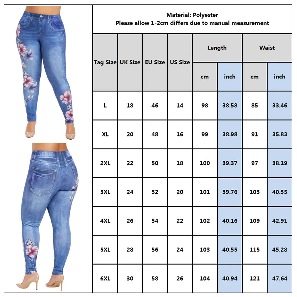 Plus Size Oversized Womens Floral Casual Full Length Slim Jegging Leggings Ladies Winter Skinny Pants Clothing For Female 2023