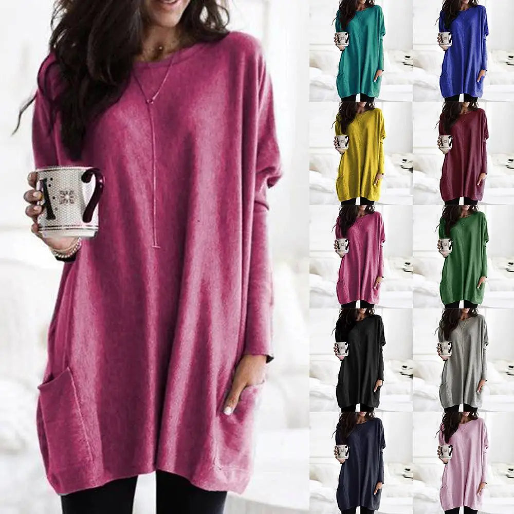 Women‘s Long Sleeve Pocket Tunic Tops Blouse Ladies Casual Loose Jumper Pullover Plus Size Clothing For Female 2023